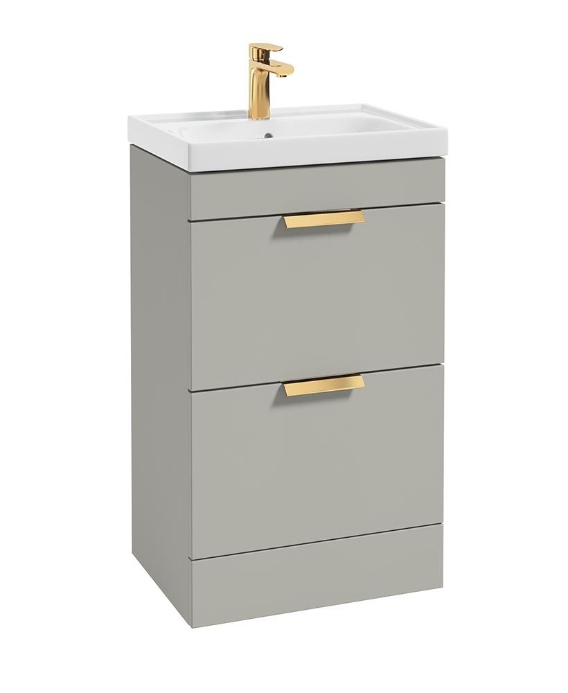 Stockholm Floorstanding 50Cm Two Drawer Unit Matt Arctic Grey-Brushed Gold Handles