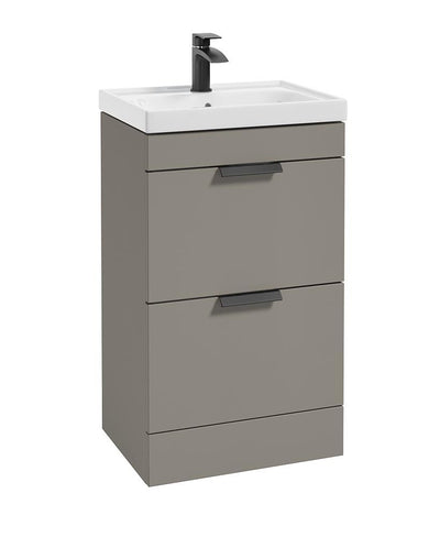 Stockholm Floorstanding 50Cm Two Drawer Unit Matt Khaki-Matt Black Handles