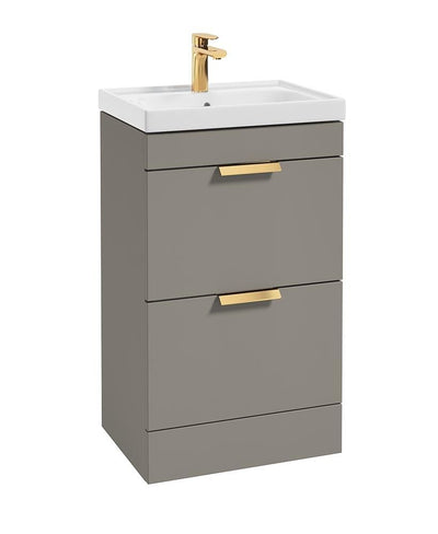 Stockholm Floorstanding 50Cm Two Drawer Unit Matt Khaki-Brushed Gold Handles