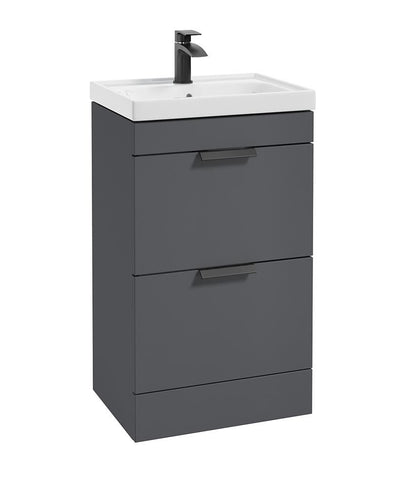 Stockholm Floorstanding 50Cm Two Drawer Unit Matt Midnight Grey-Matt Black Handles