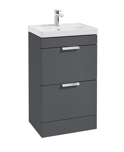 Stockholm Floorstanding 50Cm Two Drawer Unit Matt Midnight Grey-Brushed Chrome Handles
