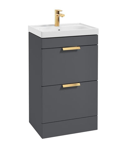 Stockholm Floorstanding 50Cm Two Drawer Unit Matt Midnight Grey-Brushed Gold Handles