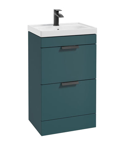 Stockholm Floorstanding 50Cm Two Drawer Unit Matt Ocean Blue-Matt Black Handles