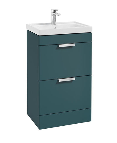 Stockholm Floorstanding 50Cm Two Drawer Unit Matt Ocean Blue-Brushed Chrome Handles