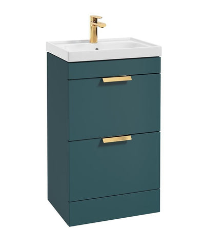 Stockholm Floorstanding 50Cm Two Drawer Unit Matt Ocean Blue-Brushed Gold Handles