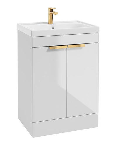 Stockholm Floorstanding 60Cm Two Door Unit Gloss White-Brushed Gold Handles