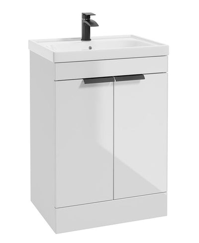 Stockholm Floorstanding 60Cm Two Door Unit Gloss White-Matt Black Handles