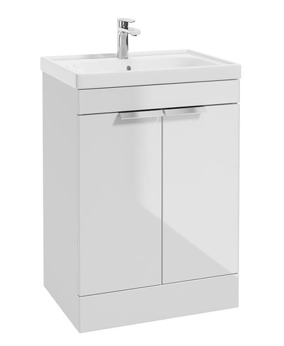 Stockholm Floorstanding 60Cm Two Door Unit Gloss White-Brushed Chrome Handles