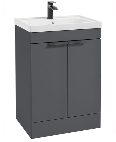 Stockholm Floorstanding 60Cm Two Door Unit Matt Midnight Grey-Matt Black Handles