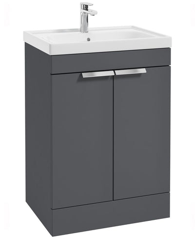 Stockholm Floorstanding 60Cm Two Door Unit Matt Midnight Grey-Brushed Chrome Handles