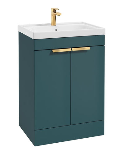 Stockholm Floorstanding 60Cm Two Door Unit Matt Ocean Blue-Brushed Gold Handles