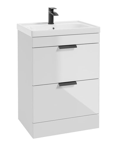Stockholm Floorstanding 60Cm Two Drawer Unit Gloss White-Matt Black Handles
