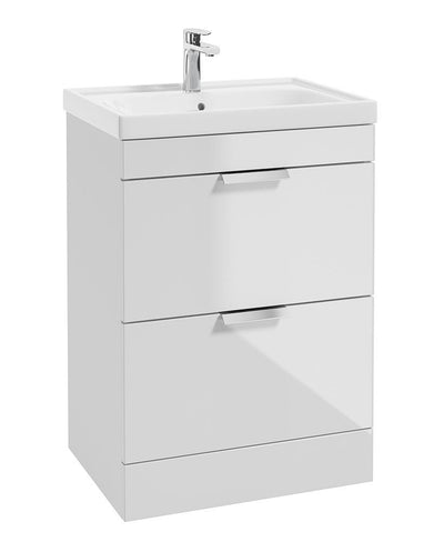 Stockholm Floorstanding 60Cm Two Drawer Unit Gloss White-Brushed Chrome Handles