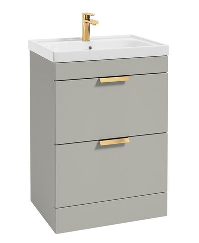 Stockholm Floorstanding 60Cm Two Drawer Unit Matt Arctic Grey-Brushed Gold Handles