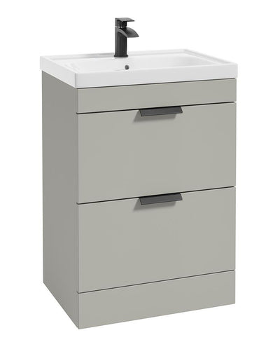 Stockholm Floorstanding 60Cm Two Drawer Unit Matt Arctic Grey-Matt Black Handles