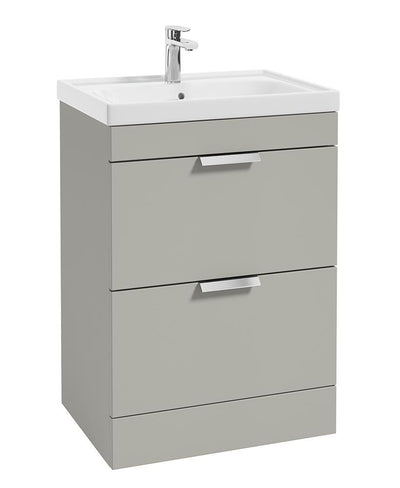 Stockholm Floorstanding 60Cm Two Drawer Unit Matt Arctic Grey-Brushed Chrome Handles