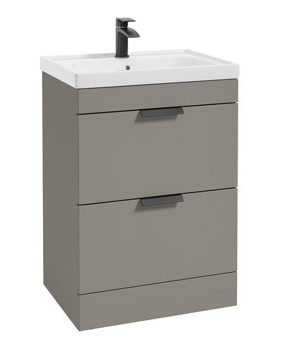 Stockholm Floorstanding 60Cm Two Drawer Unit Matt Khaki-Matt Black Handles