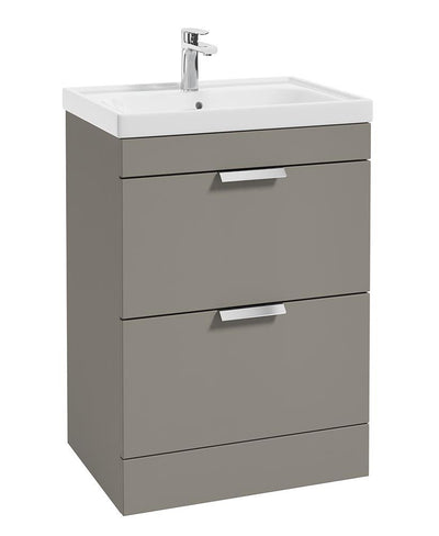 Stockholm Floorstanding 60Cm Two Drawer Unit Matt Khaki-Brushed Chrome Handles
