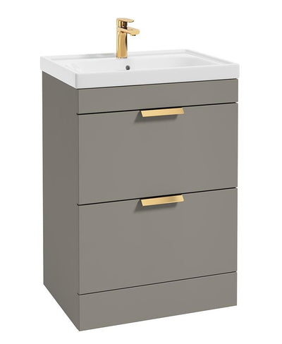 Stockholm Floorstanding 60Cm Two Drawer Unit Matt Khaki-Brushed Gold Handles