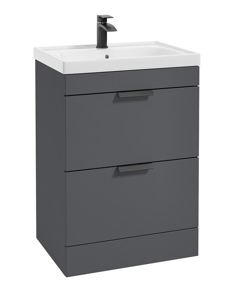 Stockholm Floorstanding 60Cm Two Drawer Unit Matt Midnight Grey-Matt Black Handles