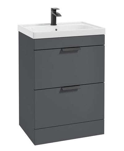 Stockholm Floorstanding 60Cm Two Drawer Unit Matt Midnight Grey-Matt Black Handles