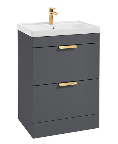 Stockholm Floorstanding 60Cm Two Drawer Unit Matt Midnight Grey-Brushed Gold Handles