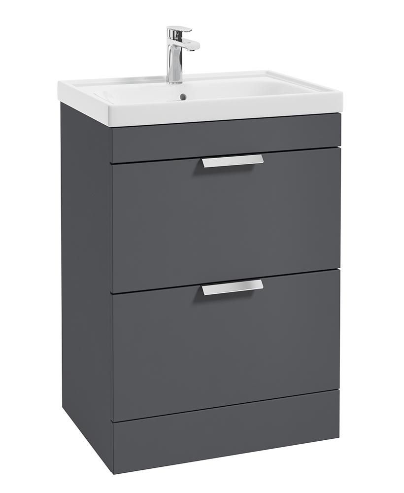 Stockholm Floorstanding 60Cm Two Drawer Unit Matt Midnight Grey-Brushed Chrome Handles