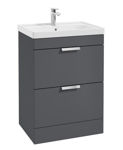 Stockholm Floorstanding 60Cm Two Drawer Unit Matt Midnight Grey-Brushed Chrome Handles