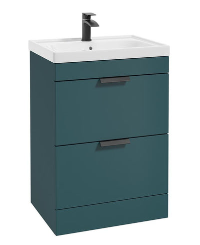 Stockholm Floorstanding 60Cm Two Drawer Unit Matt Ocean Blue-Matt Black Handles