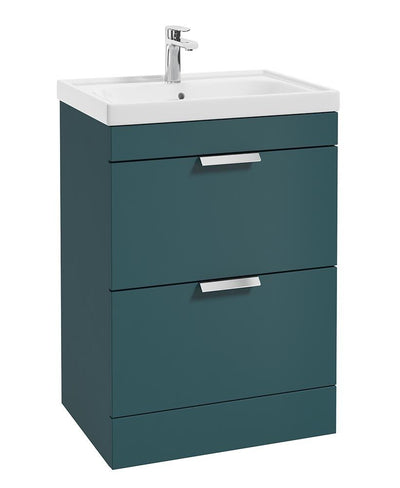 Stockholm Floorstanding 60Cm Two Drawer Unit Matt Ocean Blue-Brushed Chrome Handles