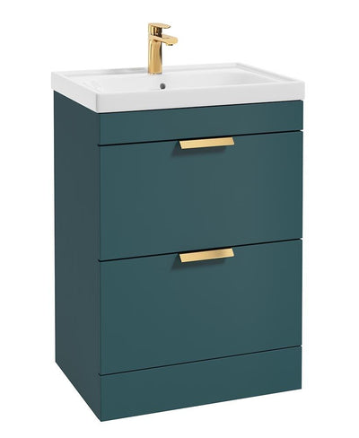 Stockholm Floorstanding 60Cm Two Drawer Unit Matt Ocean Blue-Brushed Gold Handles
