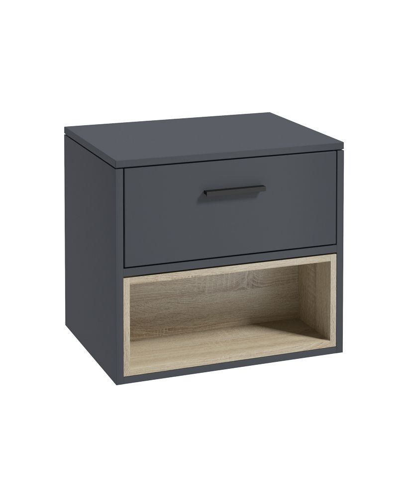 Malmo Wall Hung 60Cm Single Drawer Countertop Unit Matt Night Sky Blue-Black Handle
