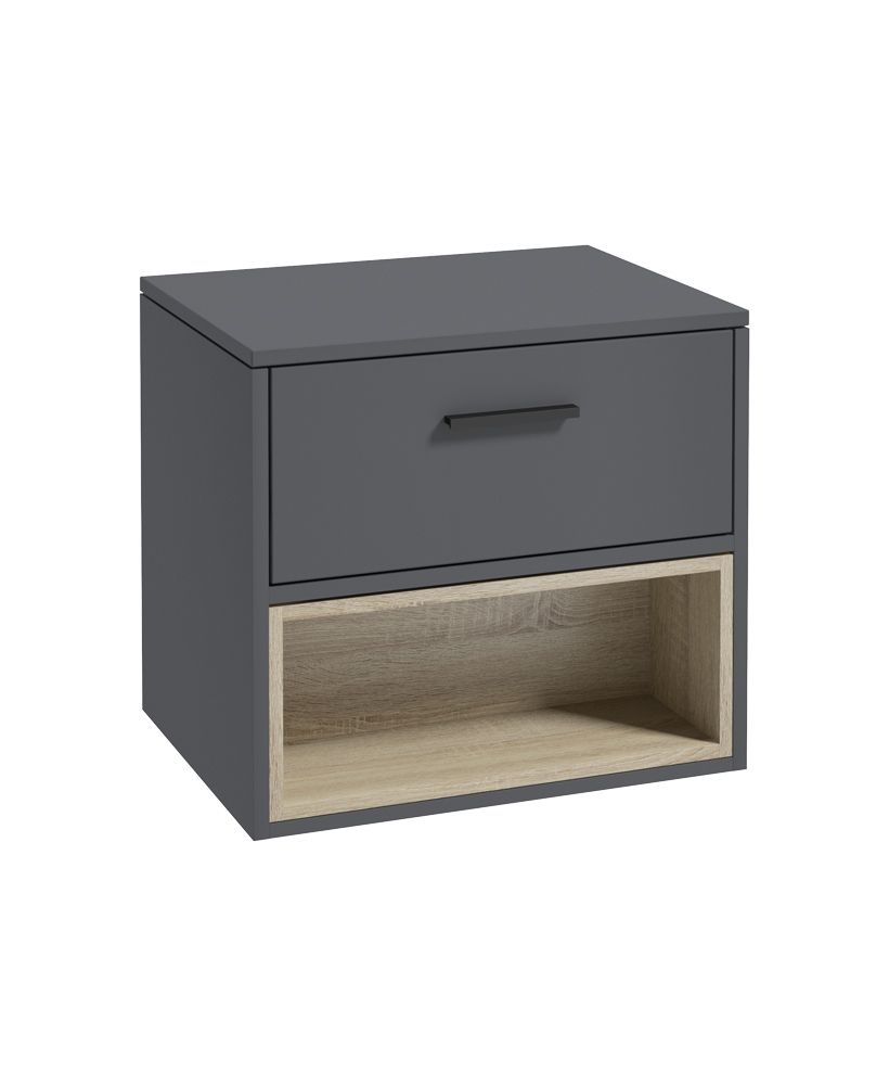 Malmo Wall Hung 60Cm Single Drawer Countertop Unit Matt Midnight Grey-Black Handle