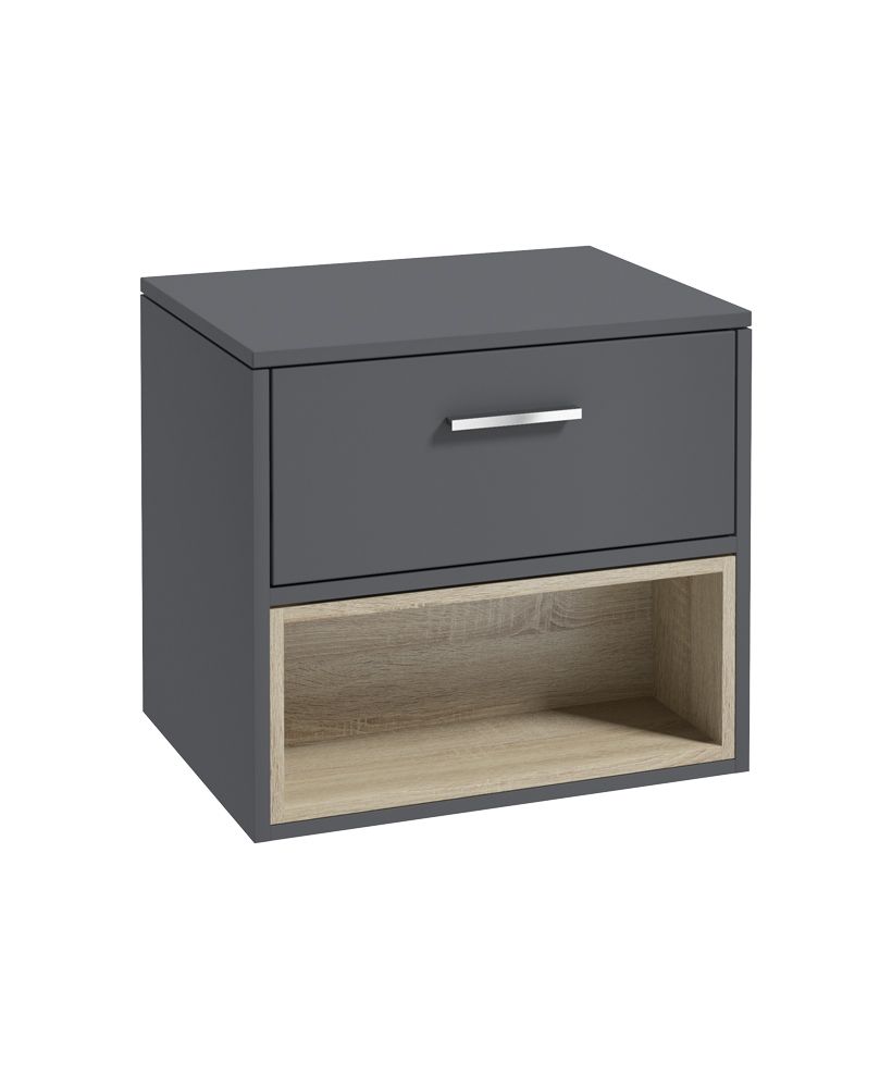Malmo Wall Hung 60Cm Single Drawer Countertop Unit Matt Midnight Grey-Chrome Handle