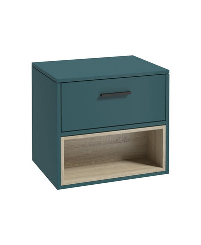 Malmo Wall Hung 60Cm Single Drawer Countertop Unit Matt Ocean Blue-Black Handle