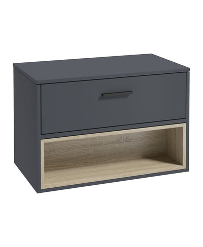 Malmo Wall Hung 80Cm Single Drawer Countertop Unit Matt Night Sky Blue-Black Handle