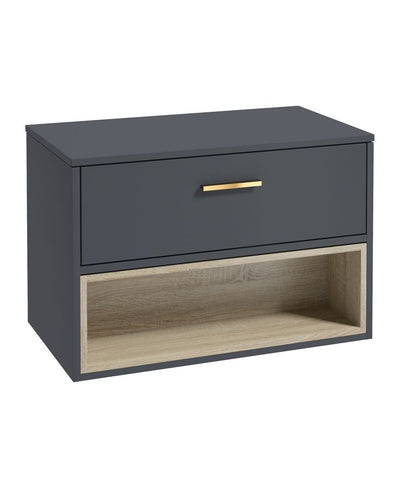 Malmo Wall Hung 80Cm Single Drawer Countertop Unit Matt Night Sky Blue-Gold Handle