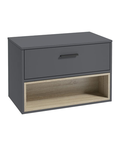 Malmo Wall Hung 80Cm Single Drawer Countertop Unit Matt Midnight Grey-Black Handle