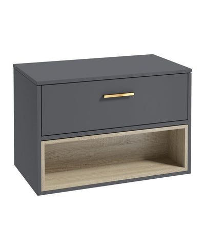 Malmo Wall Hung 80Cm Single Drawer Countertop Unit Matt Midnight Grey-Gold Handle