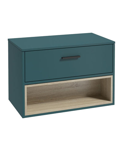 Malmo Wall Hung 80Cm Single Drawer Countertop Unit Matt Ocean Blue-Black Handle