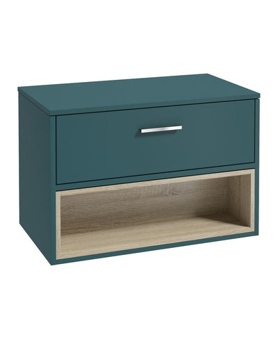 Malmo Wall Hung 80Cm Single Drawer Countertop Unit Matt Ocean Blue-Chrome Handle