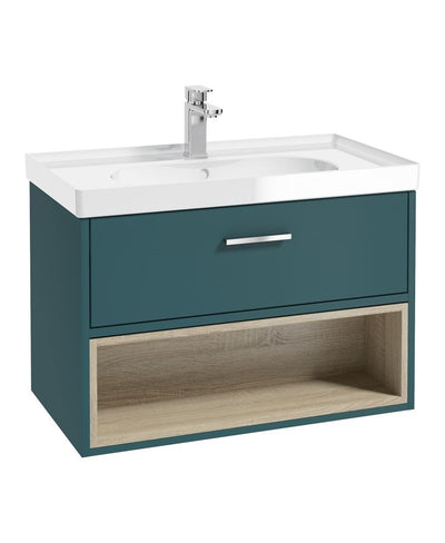 Malmo Wall Hung 80Cm Single Drawer Unit Matt Ocean Blue-Gloss Basin-Chrome Handle