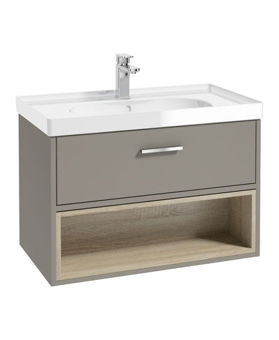 Malmo Wall Hung 80Cm Single Drawer Unit Matt Khaki-Gloss Basin-Chrome Handle