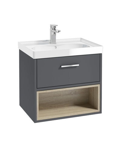 Malmo Wall Hung 60Cm Single Drawer Unit Matt Midnight Grey-Gloss Basin-Chrome Handle