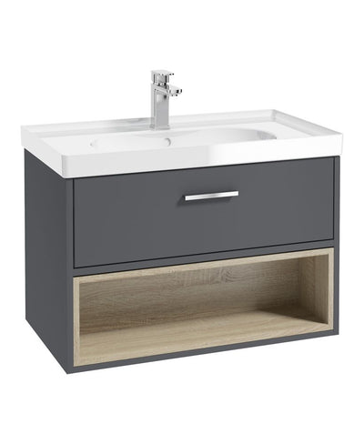 Malmo Wall Hung 80Cm Single Drawer Unit Matt Midnight Grey-Gloss Basin-Chrome Handle