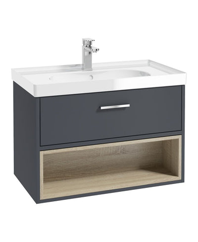 Malmo Wall Hung 80Cm Single Drawer Unit Matt Night Sky Blue-Gloss Basin-Chrome Handle
