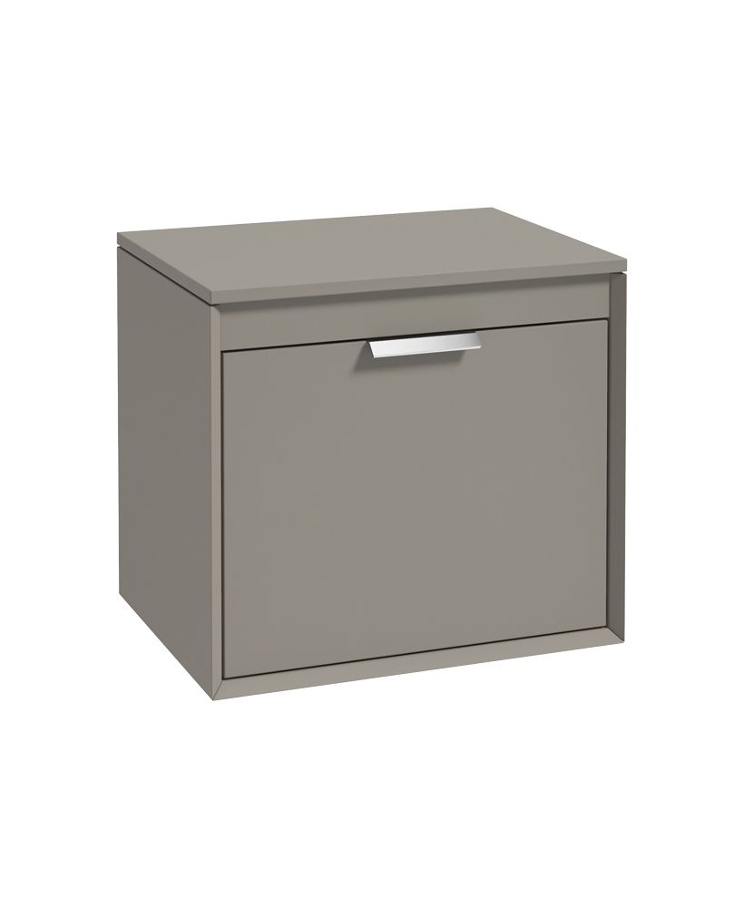 Fjord Wall Hung 60Cm Two Drawer Countertop Unit Matt Khaki-Brushed Chrome Handle