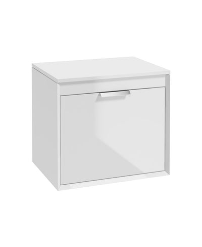 Fjord Wall Hung 60Cm Two Drawer Countertop Unit Gloss White-Brushed Chrome Handle