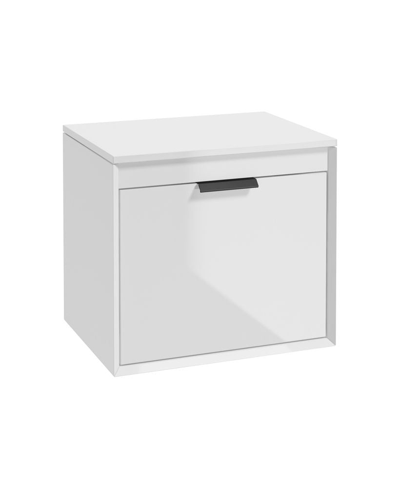 Fjord Wall Hung 60Cm Two Drawer Countertop Unit Gloss White-Matt Black Handle