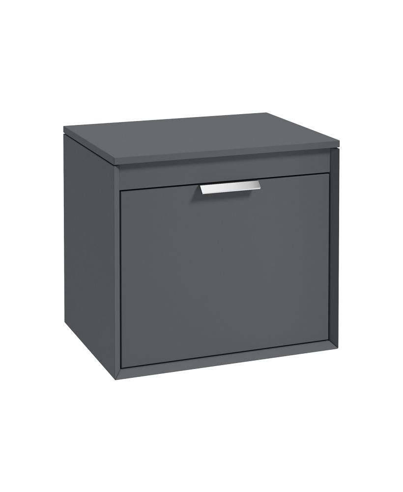 Fjord Wall Hung 60Cm Two Drawer Countertop Unit Matt Midnight Grey-Brushed Chrome Handle